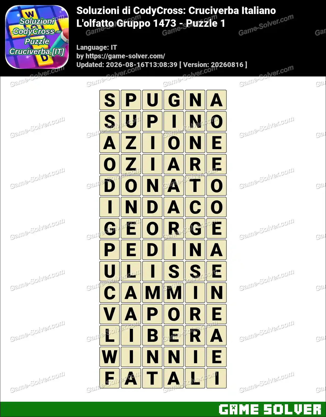 Soluzioni di CodyCross: Cruciverba Italiano L’olfatto Gruppo 1473 – Puzzle 1